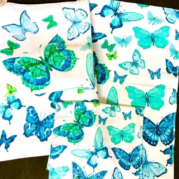 Butterfly Teal Blue Green 4-pc Bath Towels Set - Picture 1 of 4